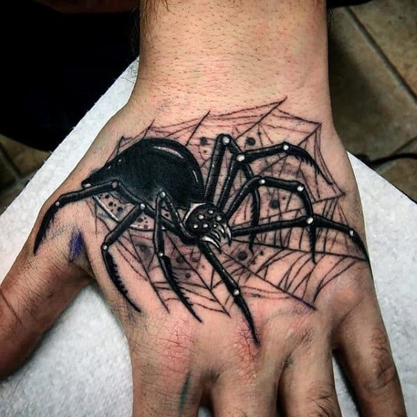 Fantastic 3D Black Spider Tattoo On Hands For Men