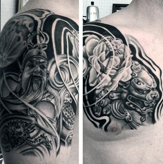 Fantastic Black And White Tattoo Mens Shoulders