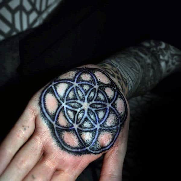 Fantastic Black Blue Design Tattoo Male Palms