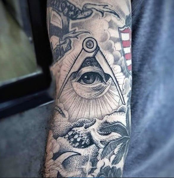 Fantastic Eye And Cloudy Skies Tattoo Male Forearms