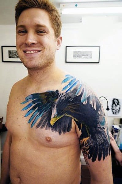 Fantastic Feathers Watercolor Tattoo On Shoulders For Men