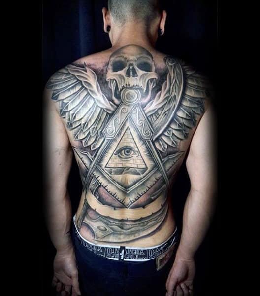 Fantastic Illuminati Tattoo Male Full Back