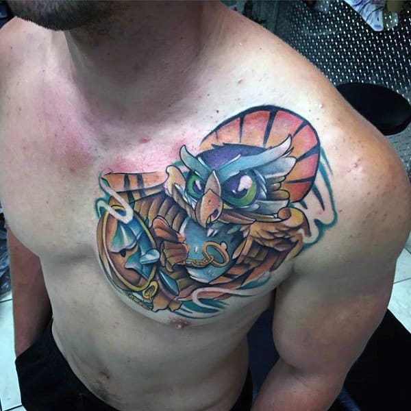 Fantastic New School Tattoo Male Chest