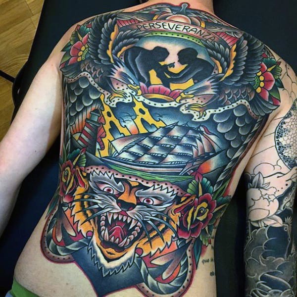 Fantastic Perseverance Mens Full Back Tattoo