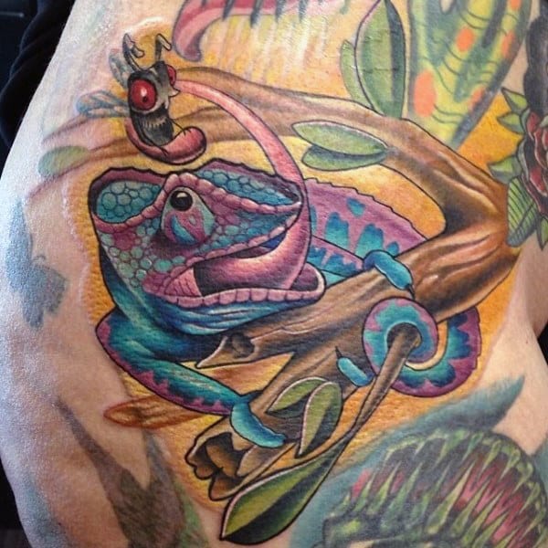 Fantastic Pink Lizard Tattoo Guys Torso