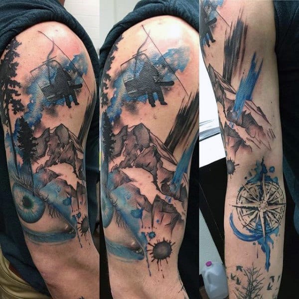 Fantastic Winch Compass Snowboard Tattoo Male Arms