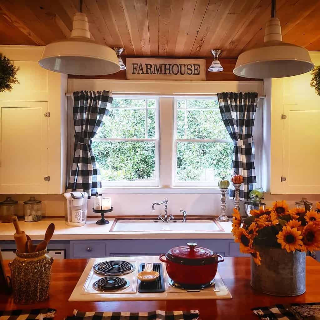 farmhouse checkered kitchen curtain ideas shabby.chic.farmhouse
