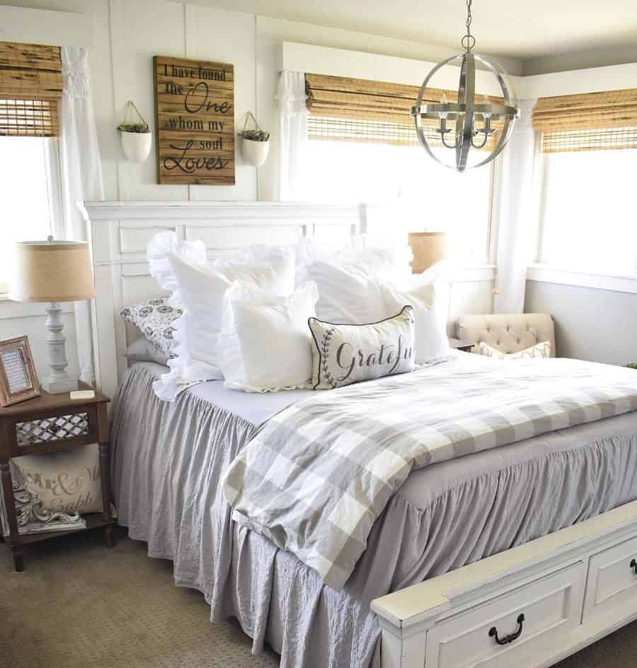 farmhouse small master bedroom with under the bed storage