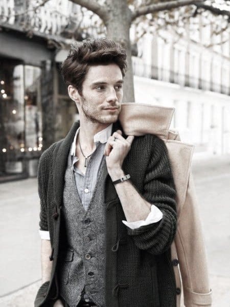 Fashion Mens Casual Wears Grey Vest With Charcoal Cardigan