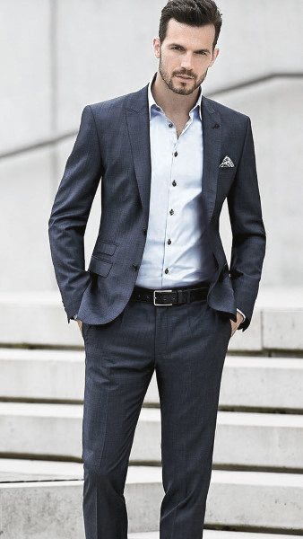 Fashion Mens Navy Blue Suits Without Tie