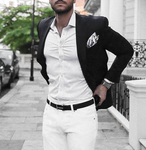 Fashion Mens What To Wear With White Jeans Navy Blazer Dress Shirt Outfits