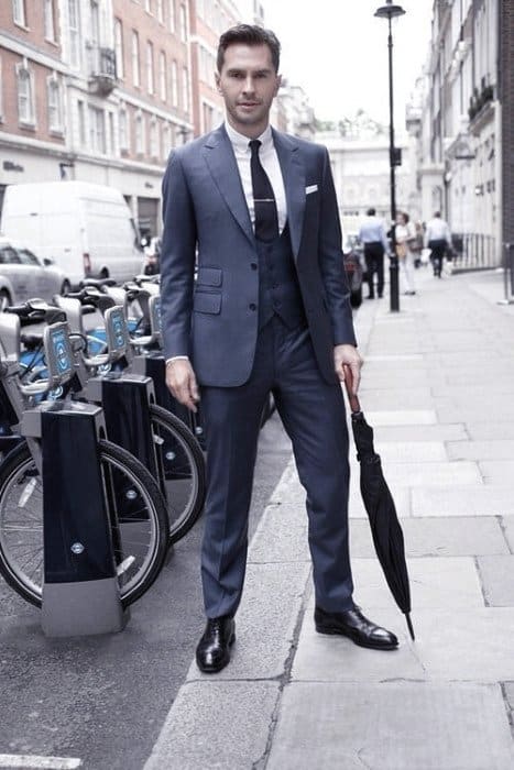 Fashionable Male Navy Blue Suit Black Shoes Styles