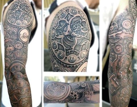 Fashionable Steampunk Tattoo Mens Full Sleeves Design Ideas