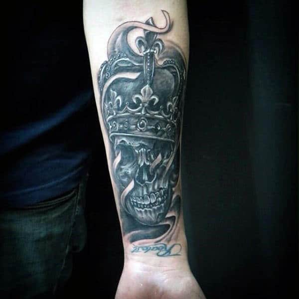 Fatal Skull With Crown Tattoo Forearms Male