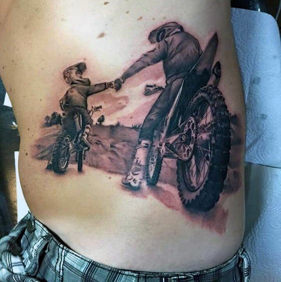 Father And Son Motocross Riders Mens Rib Cage Tattoos