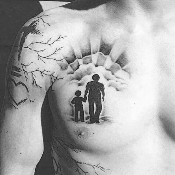 Father And Sun Cloud Chest Tattoos For Guys
