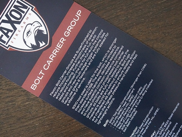 Faxon Firearms 308 Full Mass Bolt Carrier Group Complete Nitride Details Tag