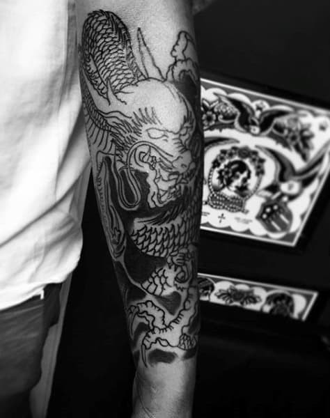 Fearful Grey Dragon Tattoo Male Sleeves