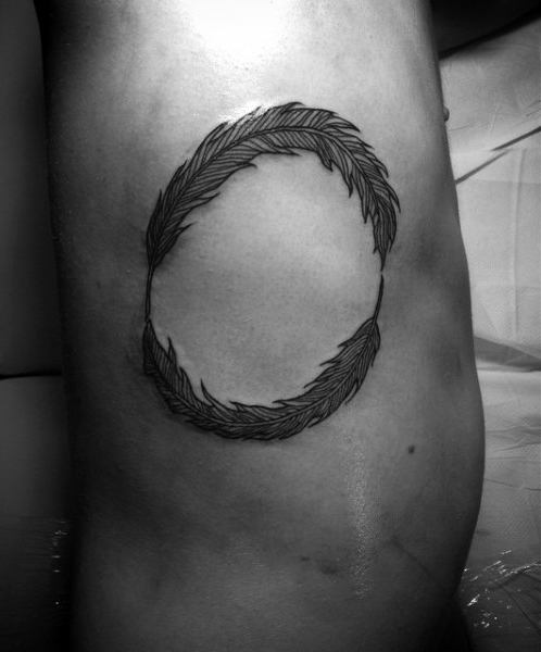 Feather Circle Rib Cage Side Mens Tattoos