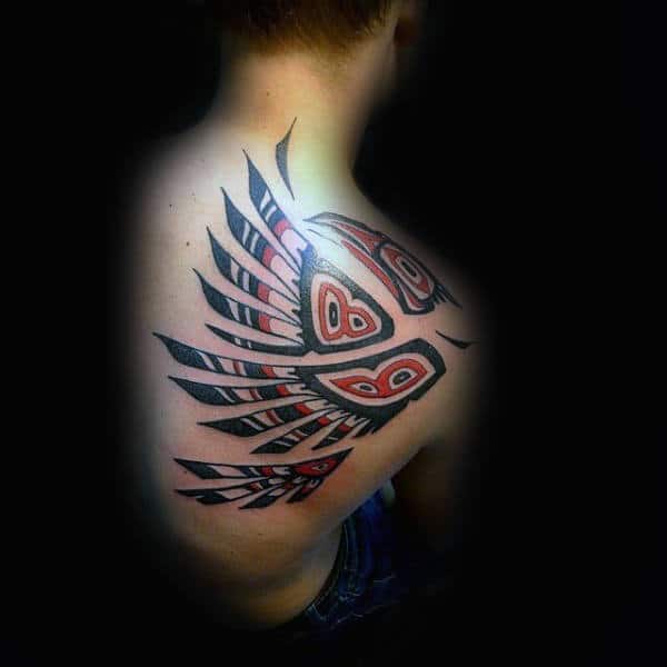 Feathered Haida Tattoo Male Shoulders