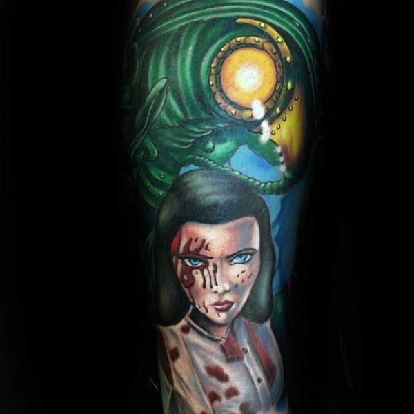 Female From Bioshock Mens Full Sleeve Tattoo Design