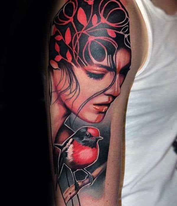 Female Portrait Artistic Male Arm Tattoos