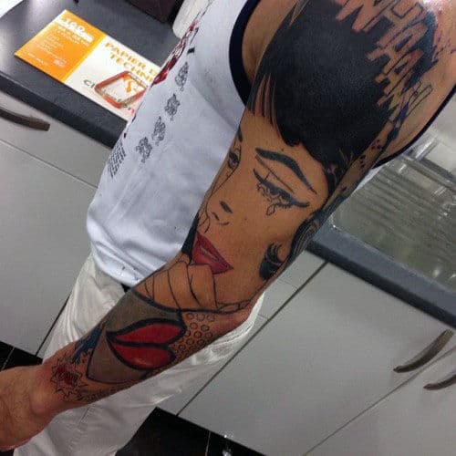 Female Portrait Full Arm Sleeve Pop Art Design For Guys