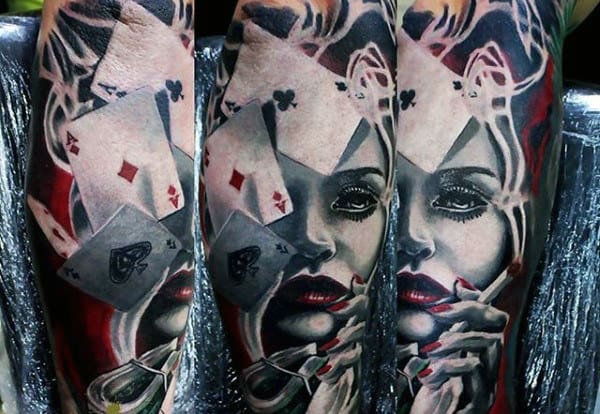 Female Portrait Mens Playing Card Sleeve Tattoos