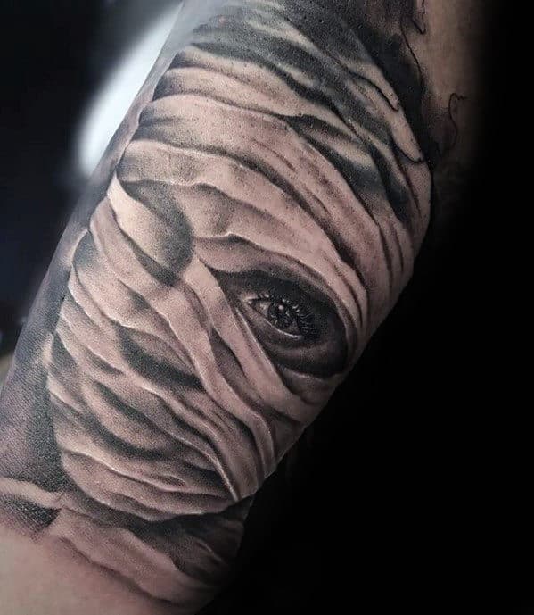 Female Portrait Mummy Mens Bicep Inner Arm Tattoos