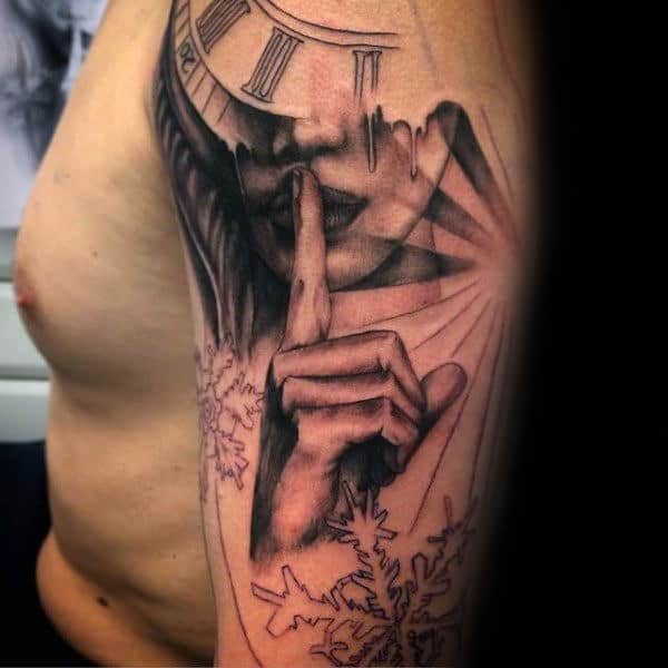 Female Portrait Snowflake Mens Arm Tattoos