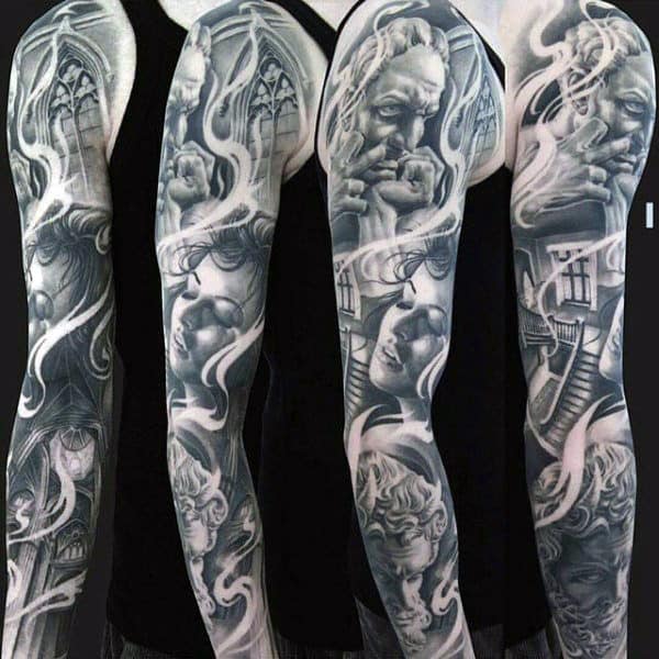 Female Portrait Unique Mens Full Sleeve Tattoo Ideas