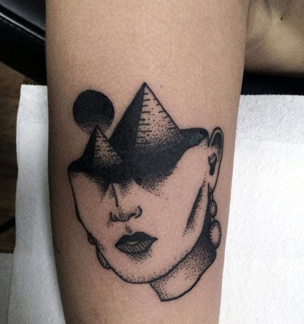Female Portrait With Pyramid Head Mens Arm Tattoos