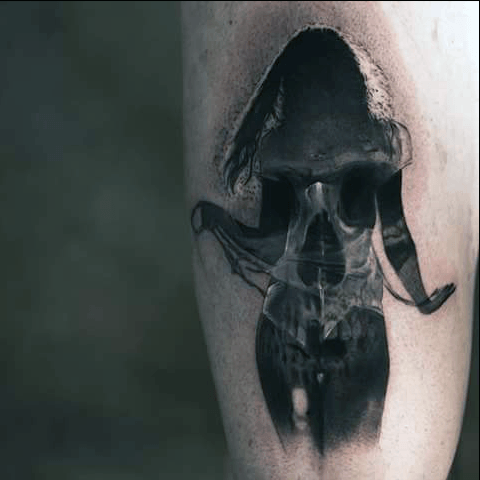 Female Silhouette Inside Of Skull Mens Arm Tattoos