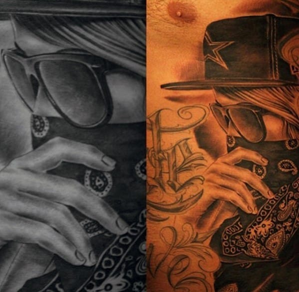 Female With Bandana And Dallas Cowboys Football Hat Guys Rib Cage Side Tattoo