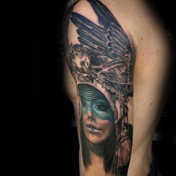Female With Eagle Creative Arm Tattoos For Guys