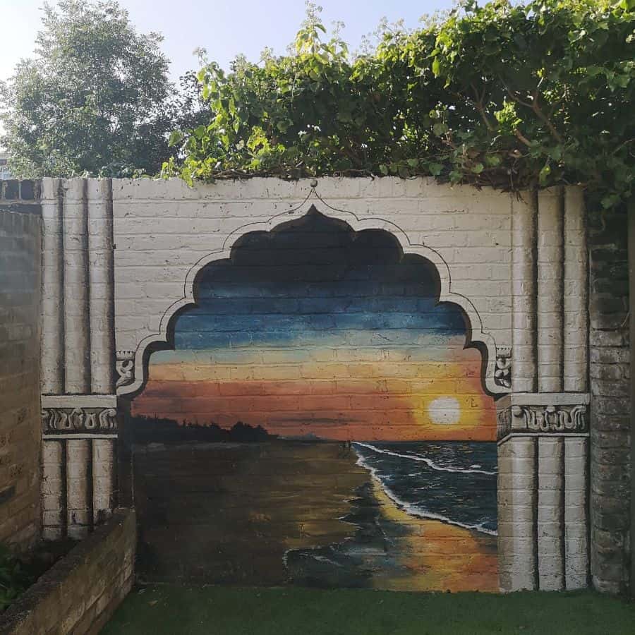 painted design wall sunset beach backyard wall