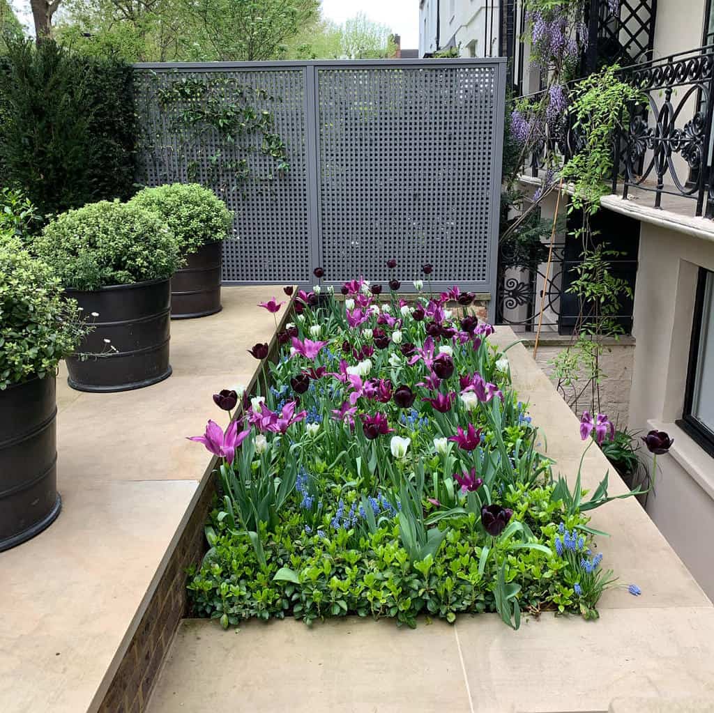 gray metal fence garden trellis raised flower bed