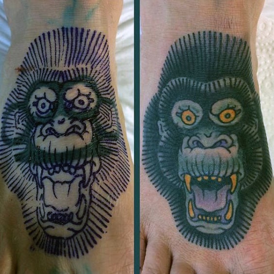 Ferocious Chimapanzee Tattoo On Foot