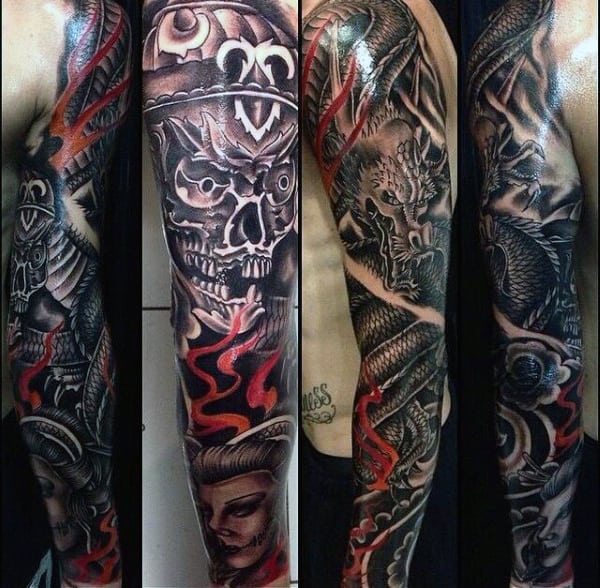 Ferocious Metallic Dragon Tatoo Male Sleeves