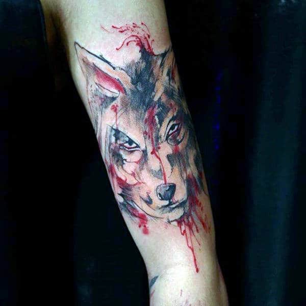 Fierce Beast Watercolor Tattoo On Forearms Guys