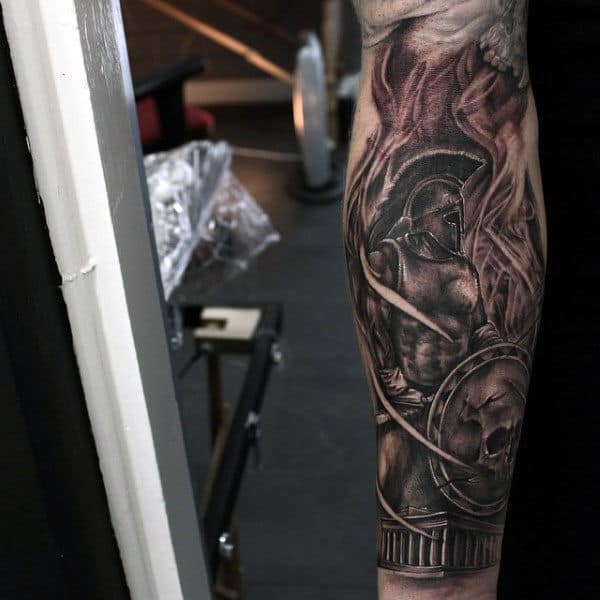Fiery Roman Warrior Tattoo Mens Forearms