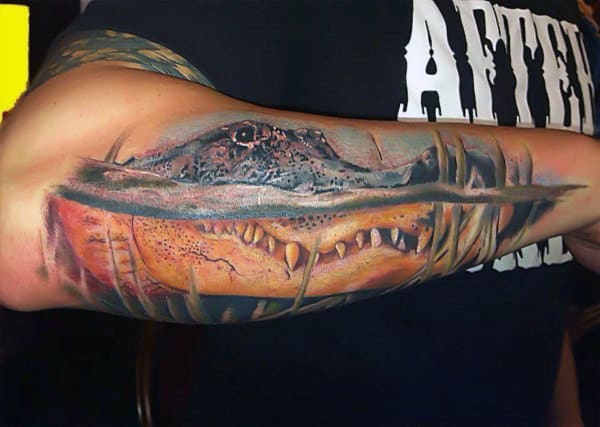 Fiery Alligator Tattoo On Elbows For Men