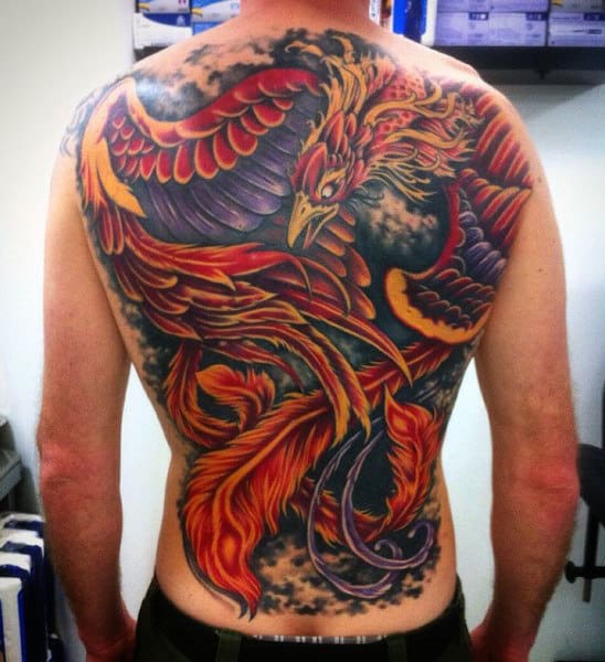 Fiery And Raging Red Eagle Tattoo Mens Full Back