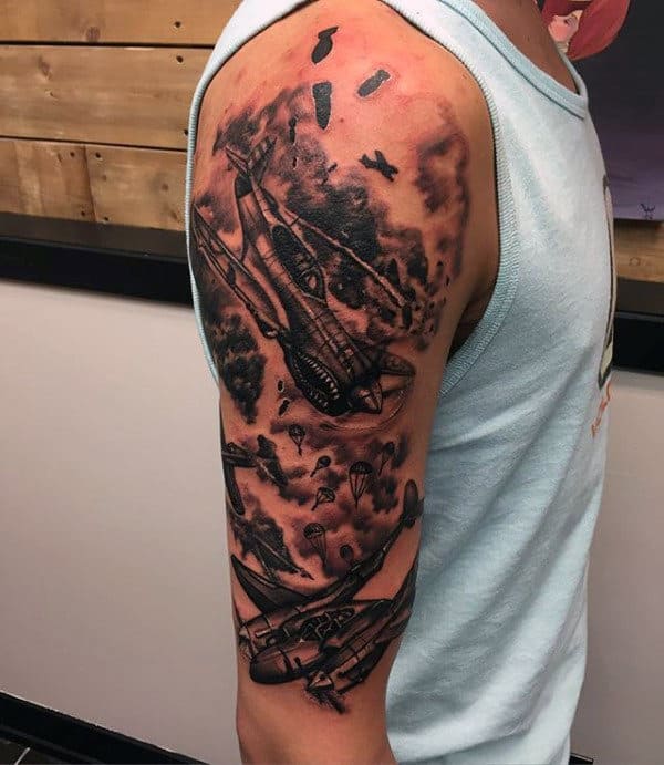 Fighter Planes Male Ww2 Arm Tattoo Design Ideas