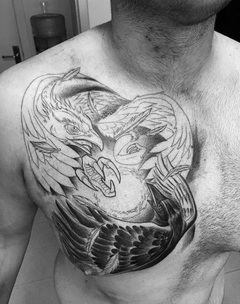 Fighting Crows Chest Tattoos For Men