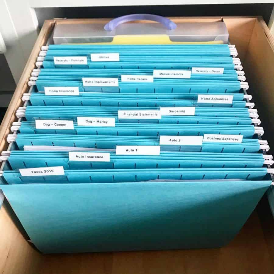 blue office files in cabinet draw