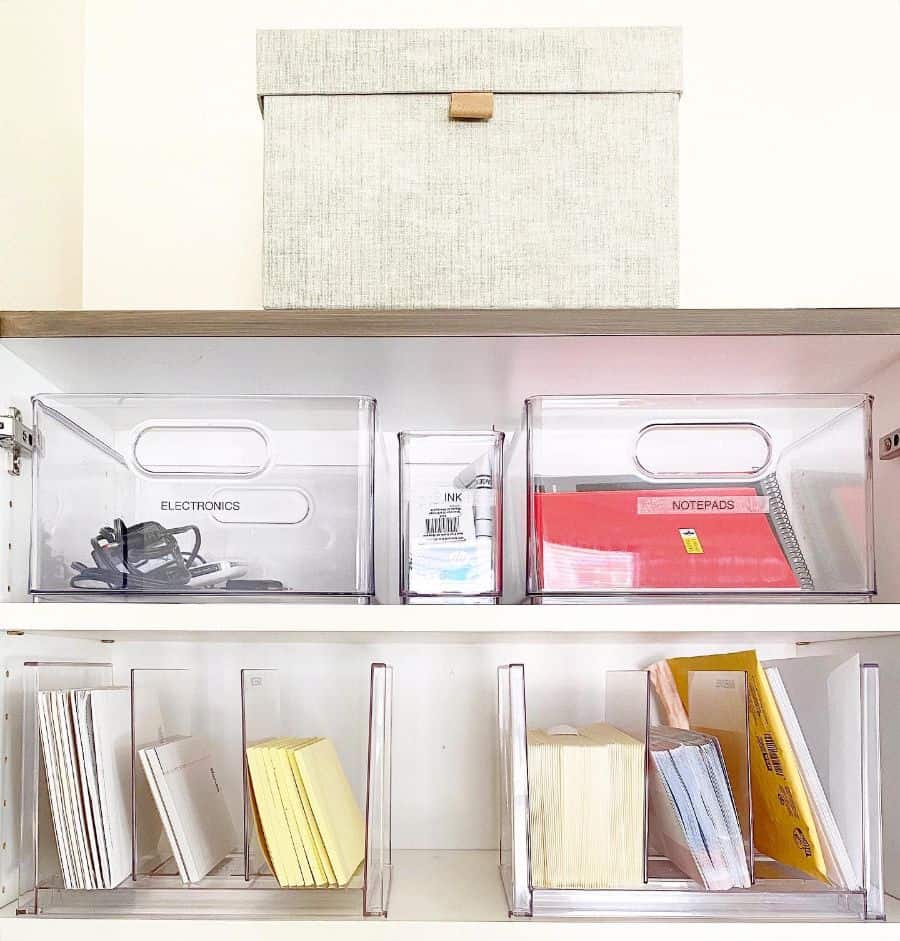 plastic bins and folder storage options