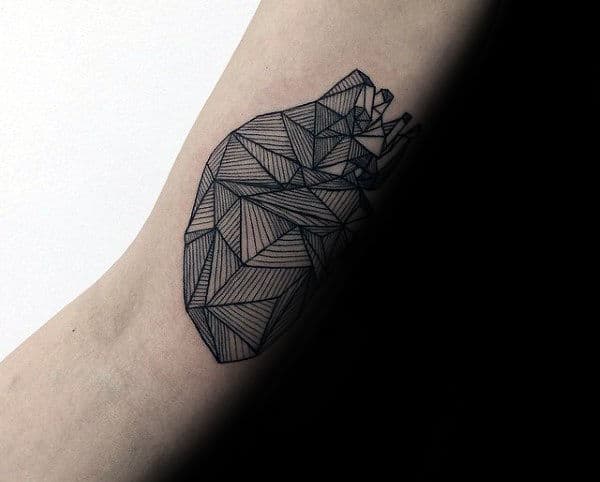 Fine Lines Geometric Heart Mens Arm Tattoo Ideas