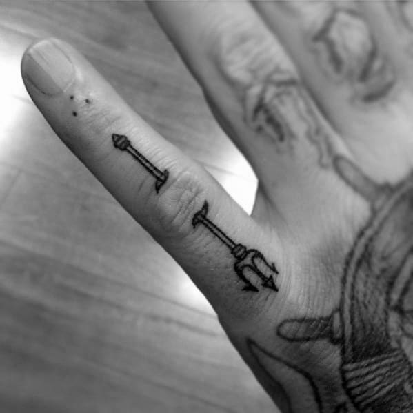 Finger Guys Tattoos With Trident Design