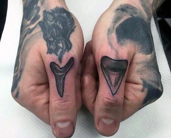 Finger Shark Tooth Mens Tattoo Ideas